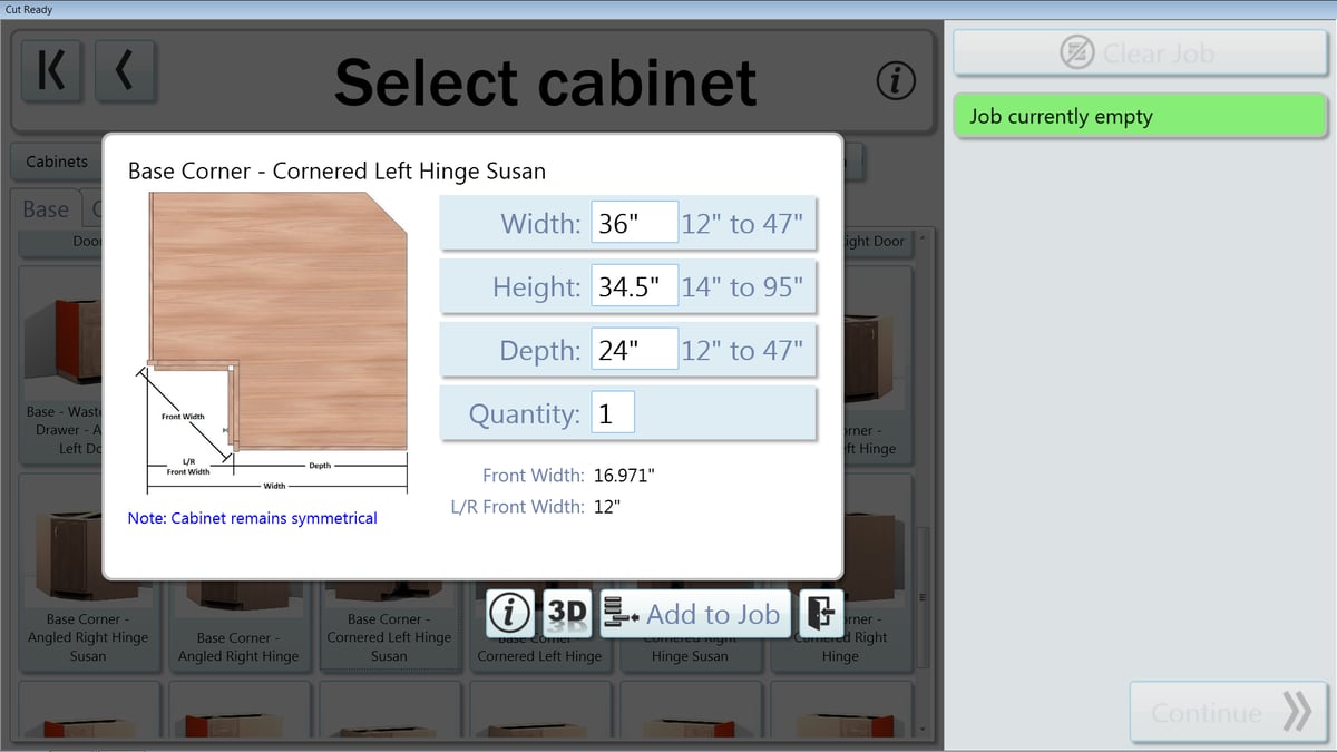 Now resize width and depth of corner cabinets in the Cut Center