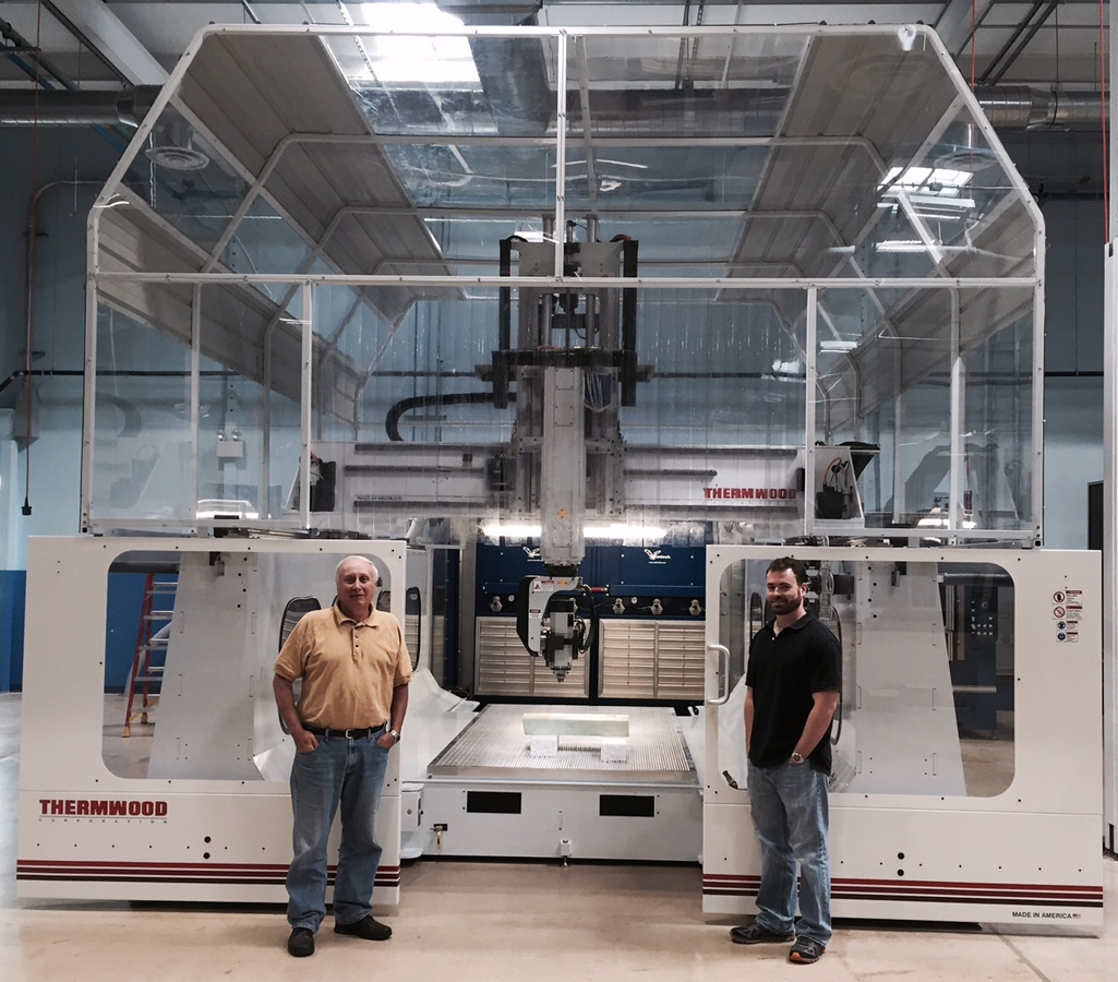 Lenny and Mike with their newly installed Thermwood Model 77 5'x10' 5 Axis CNC Router Lenny and Mike with their newly installed Thermwood Model 77 5'x10' 5 Axis CNC Router